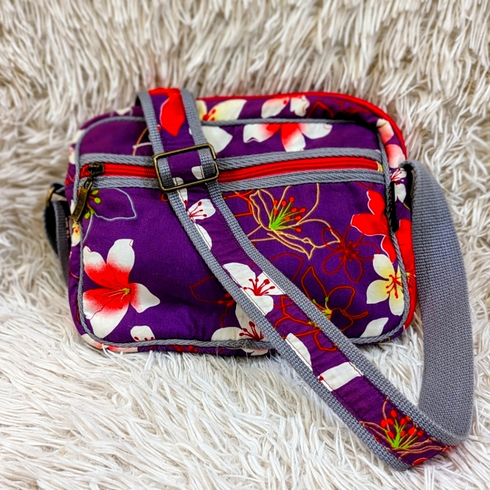 Purple Pink White Floral Crossbody Purse